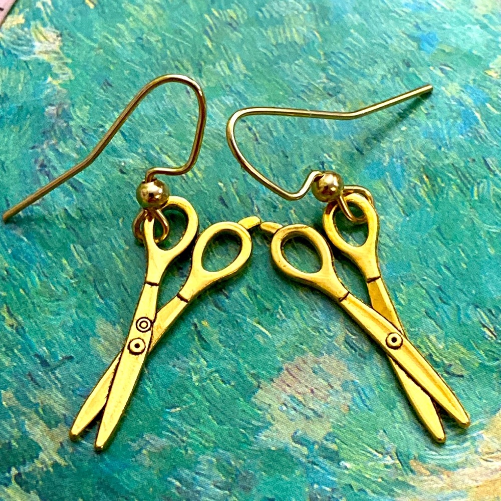 5/$10❤️❤️❤️NEW Brass Scissors Dangling Earrings Handmade